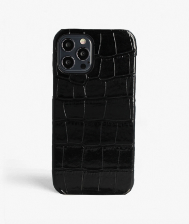 iPhone 12/12 Pro Mobilskal Läder Croco Svart MagSafe
