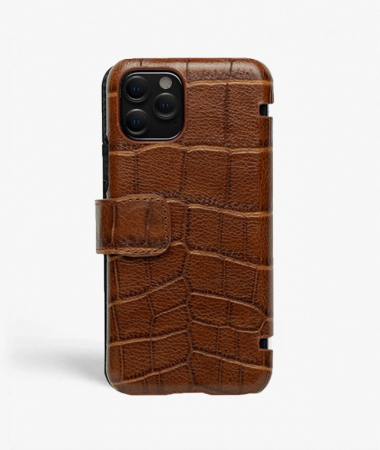 iPhone 11 Pro Plånboksfodral Läder Croco Brun