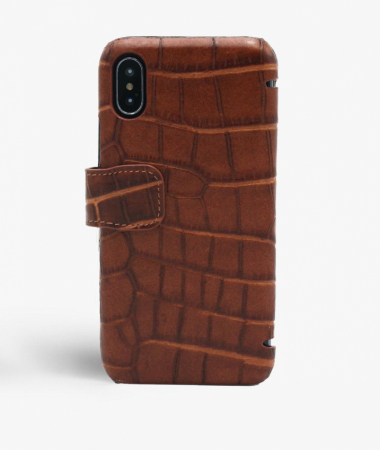 iPhone X/Xs Plånboksfodral Läder  Croco Brown