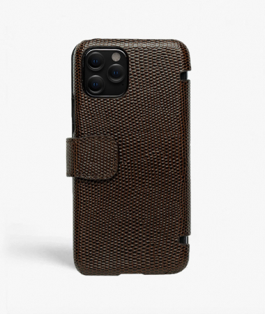 iPhone 11 Pro Plånboksfodral Läder Lizard Brun