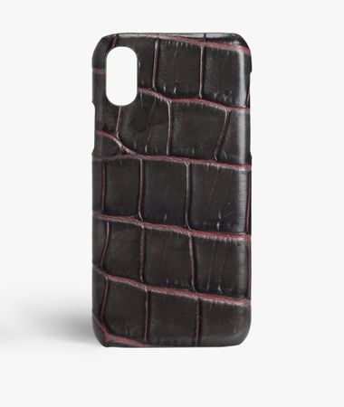 iPhone Xs Max Leather Case Croco Taupe/Pink