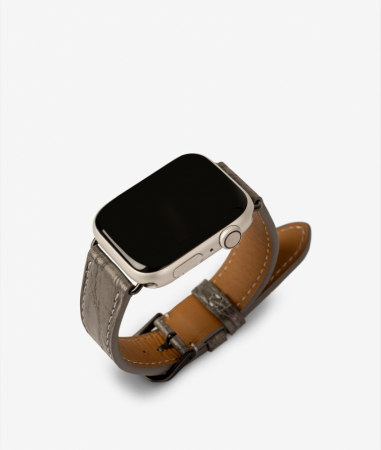 Apple Watch Läder Armband Real Crocodile Grå 38/40/41mm - Matt Black