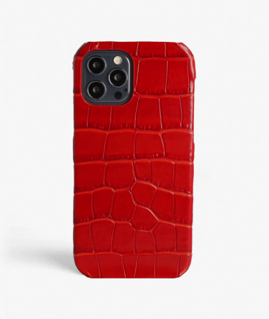 iPhone 12/12 Pro Mobilskal Läder Croco Röd