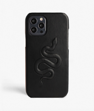 iPhone 12/12 Pro Mobilskal Läder Snake Vegetable Tanned Svart