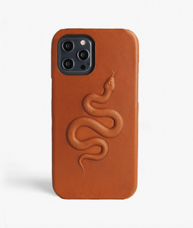 iPhone 12 Pro Max Mobilskal Läder Snake Vegetable Tanned Brun