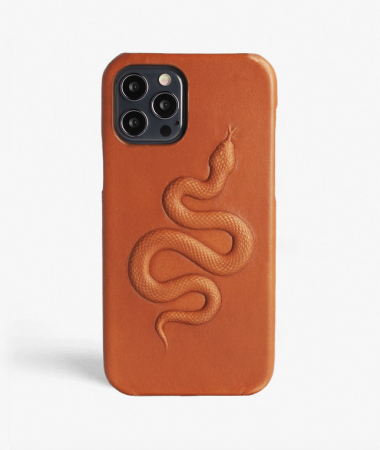 iPhone 12/12 Pro Mobilskal Läder Snake Vegetable Tanned Brun