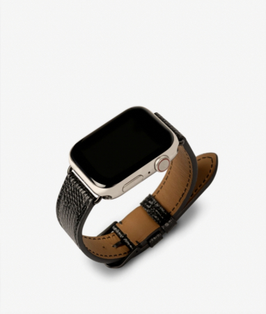 Apple Watch Läder Armband Lizard Svart 