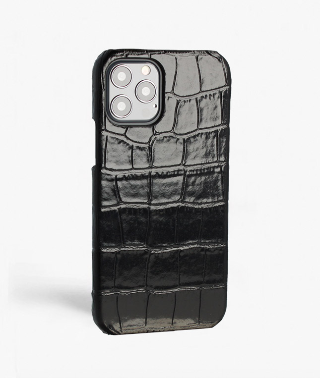 iPhone 13 Pro Leather Case Croco Black