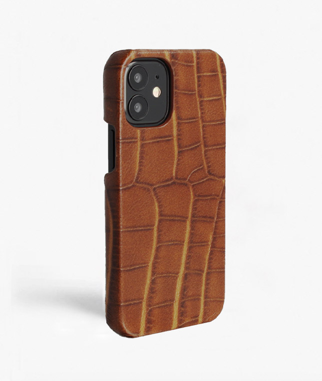 iPhone 12 Mini Leather Case Croco Brown 