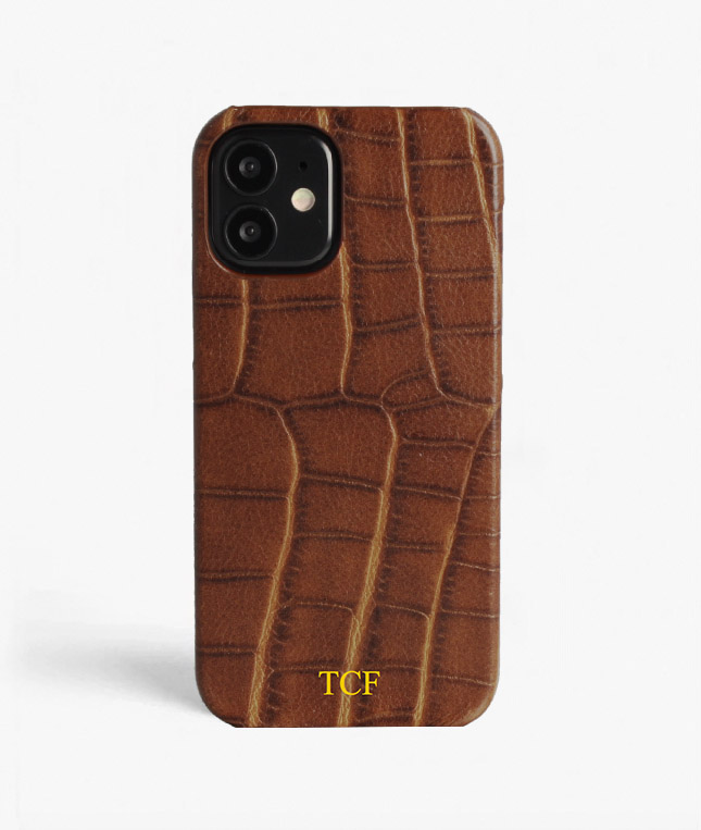 iPhone 12 Mini Leather Case Croco Brown 