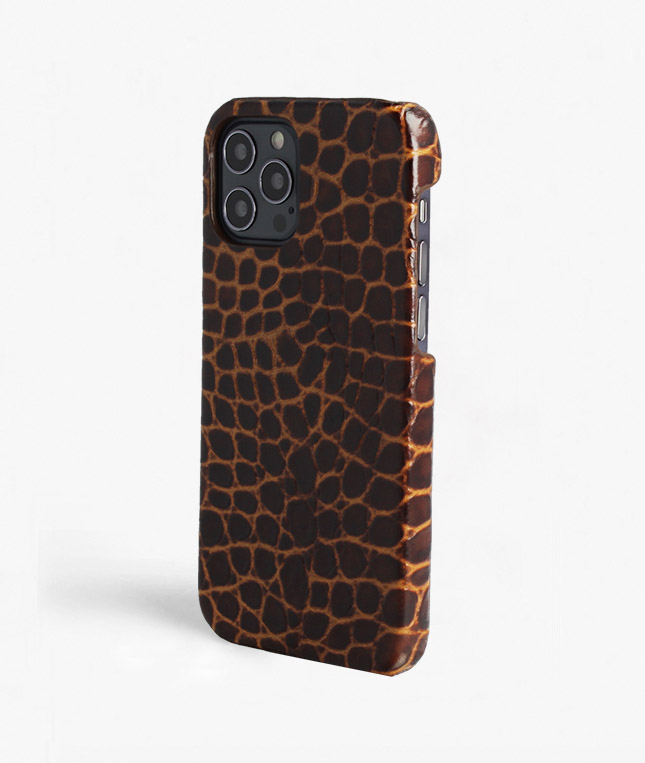 iPhone 13 Pro Leather Case Croco Dark Brown Small