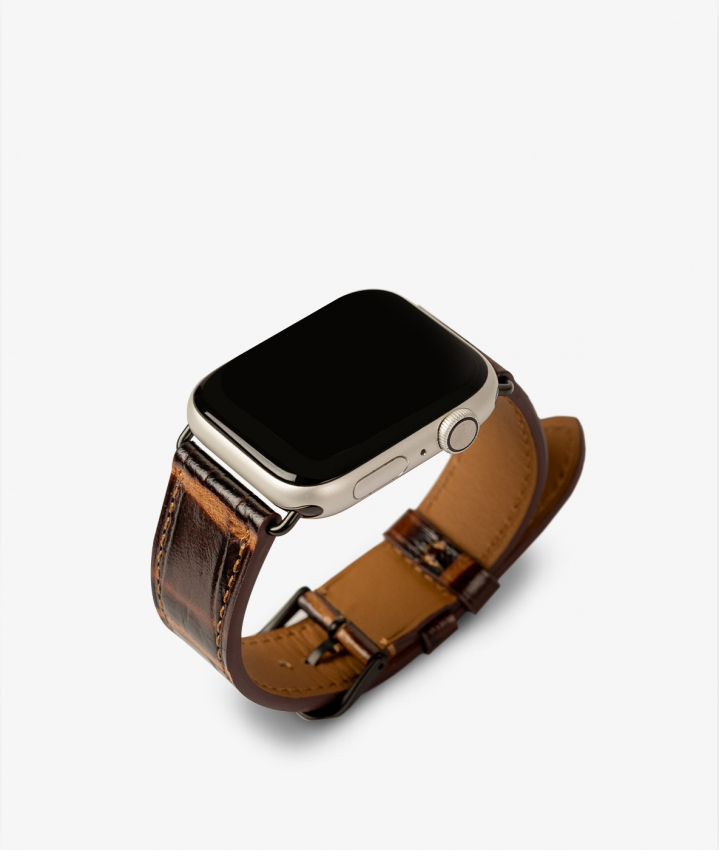 Apple Watch Lder Armband Croco Mrkbrun 42/44/45mm - Matt Black