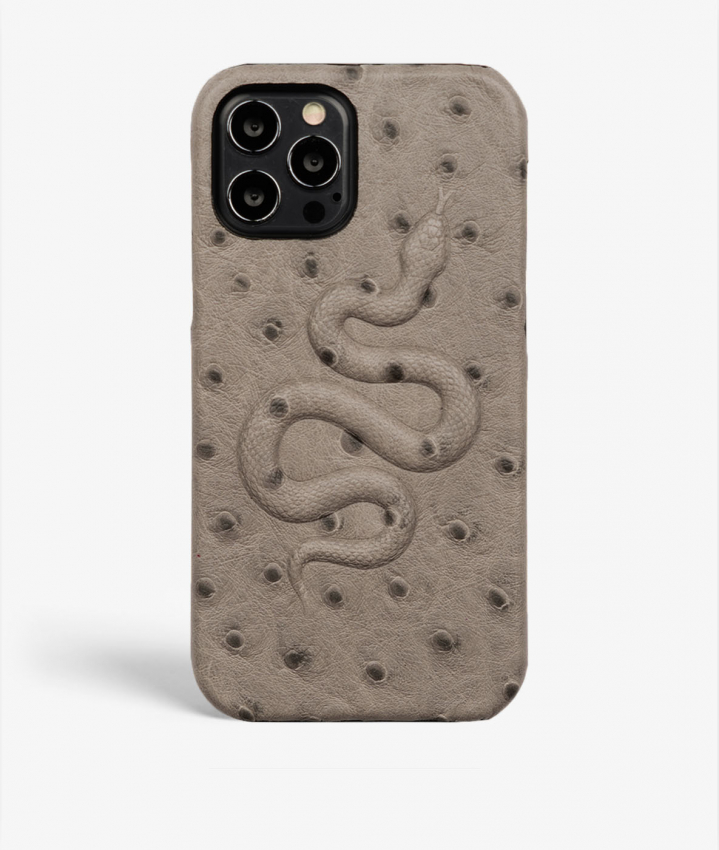 iPhone 13 Pro Max Leather Case Snake Ostrich Grey