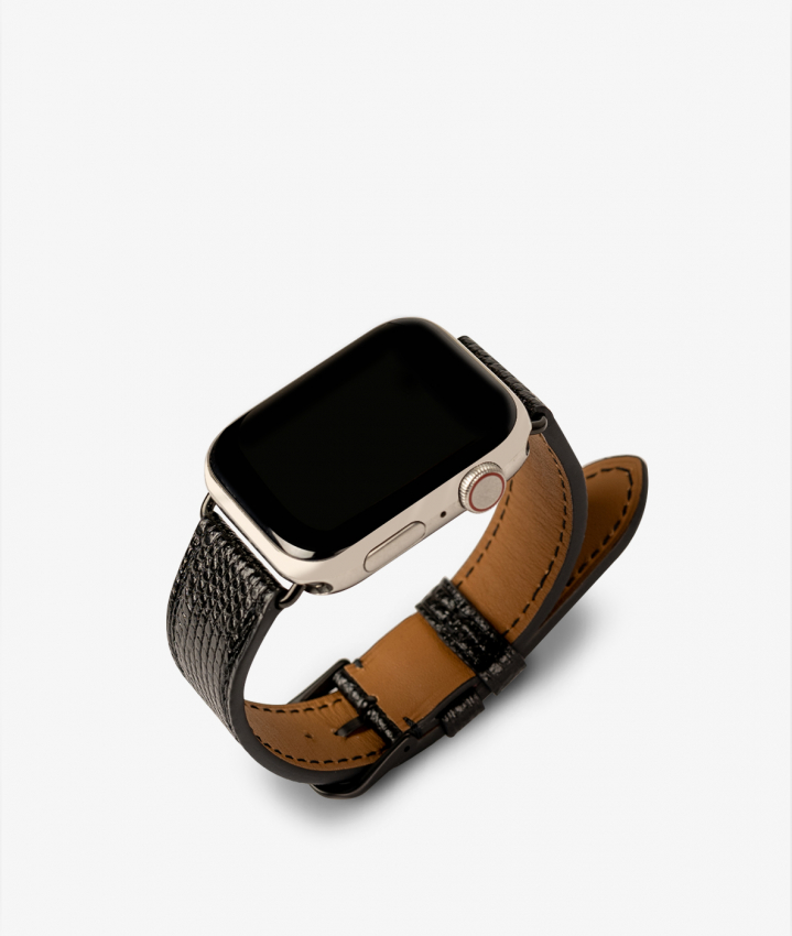 Apple Watch Lder Armband Lizard Black 42/44/45mm - Matt Black