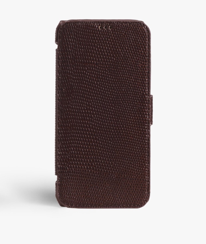 iPhone X/Xs Plånboksfodral Läder Lizard Brun