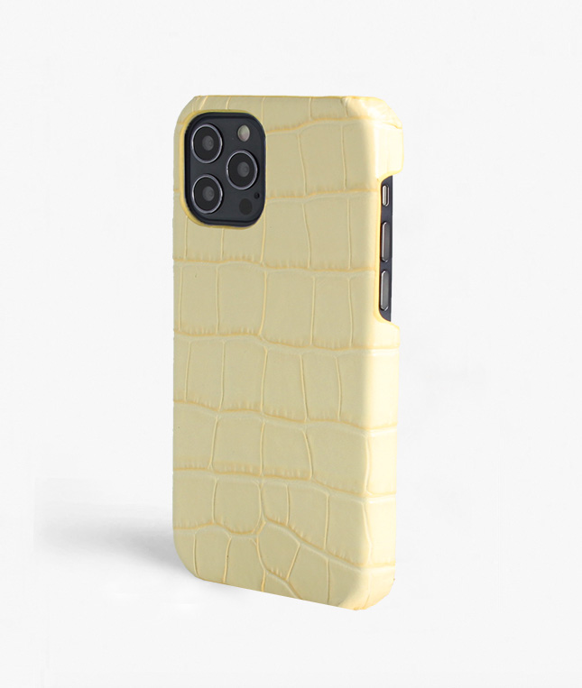iPhone 13 Pro Leather Case Croco Pastel Yellow