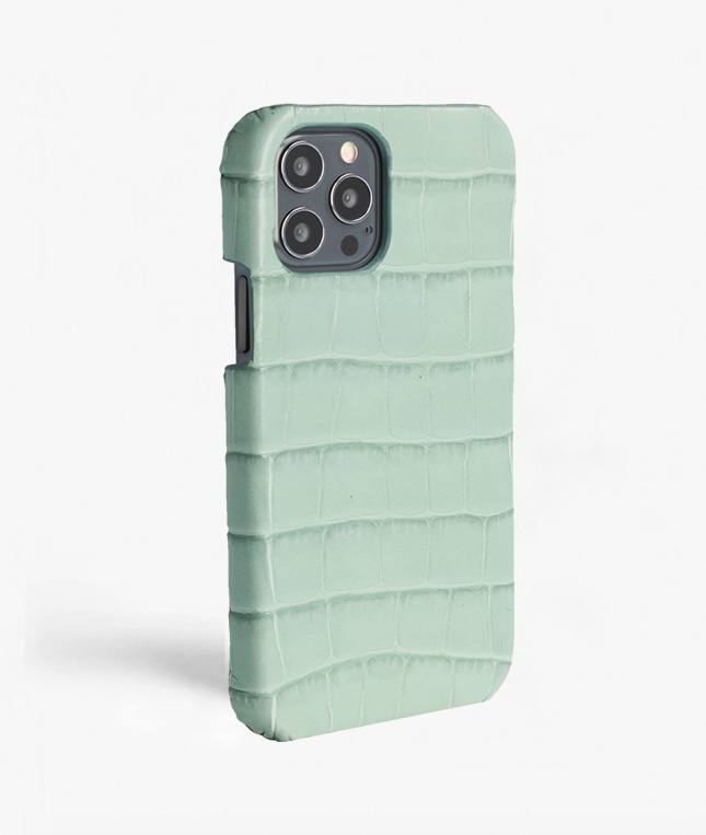 iPhone 12 Pro Max Leather Case Croco Pastel Teal