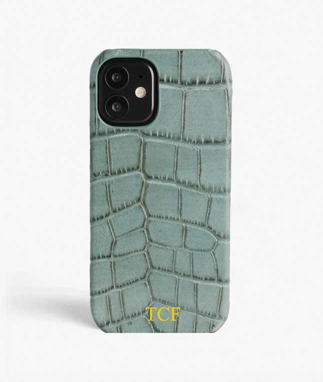 iPhone 12 Mini Leather Case Croco Teal Large