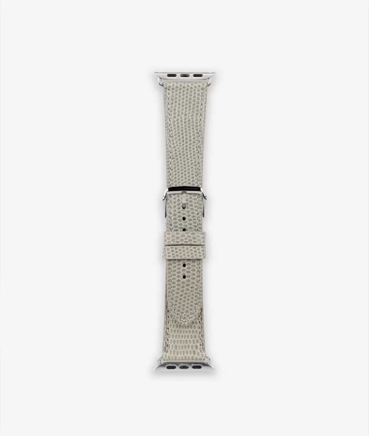 Apple Watch Lder Armband Lizard Gr 42/44/45mm - Shiny Silver