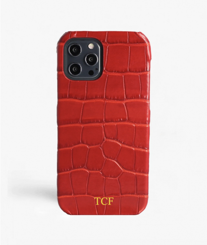 iPhone 12 Pro Max Leather Case Croco Red Magsafe