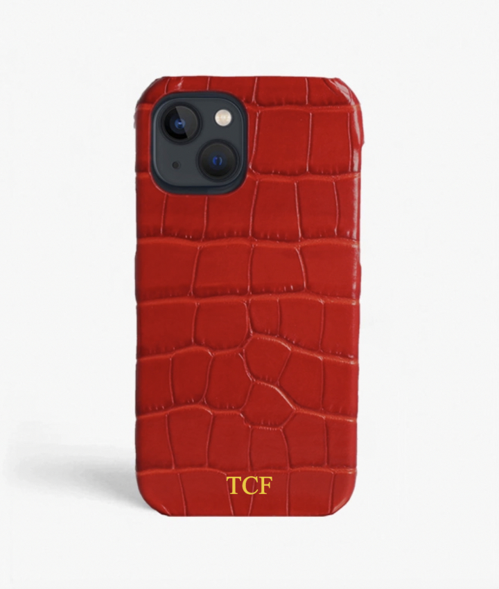 iPhone 13 Leather Case Croco Red