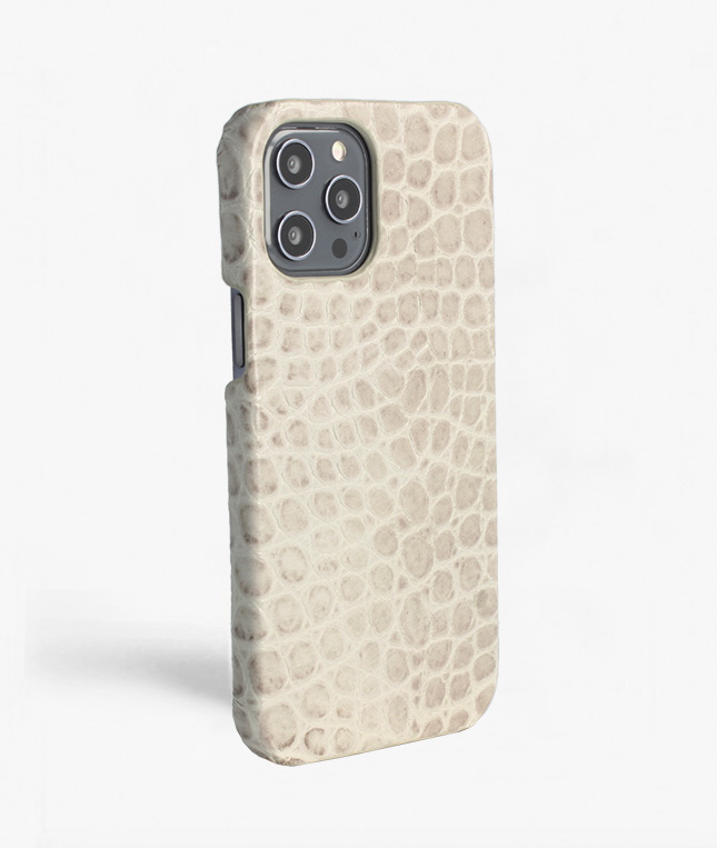 iPhone 12 Pro Max Leather Case Croco Grey Small 