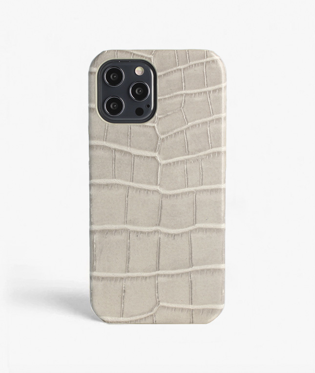 iPhone 13 Pro Leather Case Croco Grey 