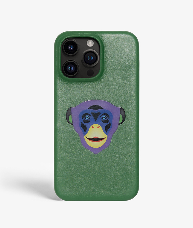iPhone 14 Pro Leather Case Monkey Green