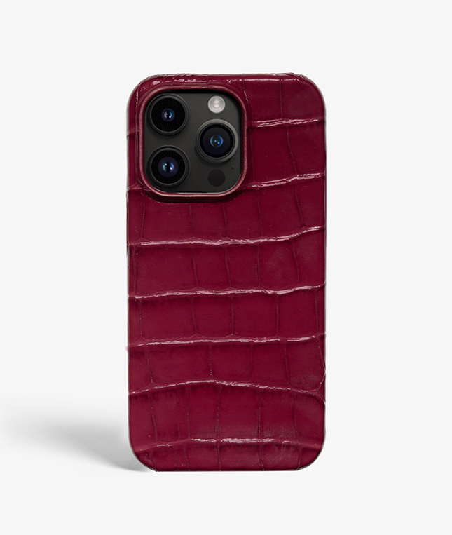iPhone 14 Pro Leather Case Croco Burgundy
