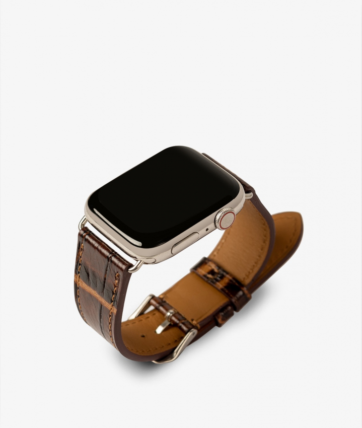 Apple Watch Lder Armband Croco Mrkbrun